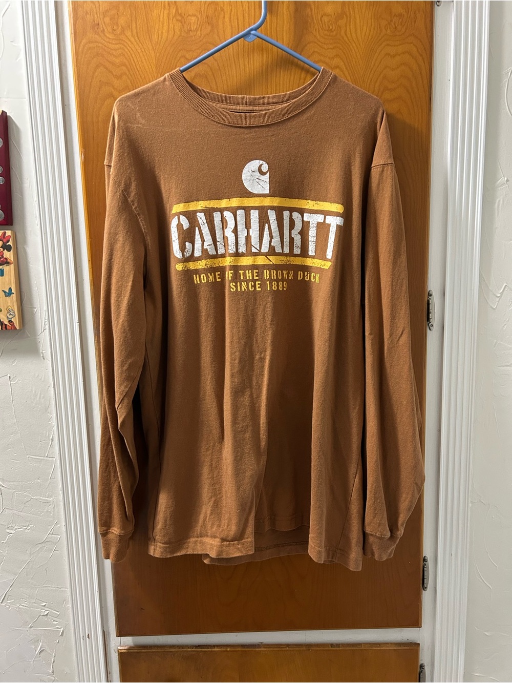 Carhartt Brown  long sleeve tee with White and Yellow Logo Print